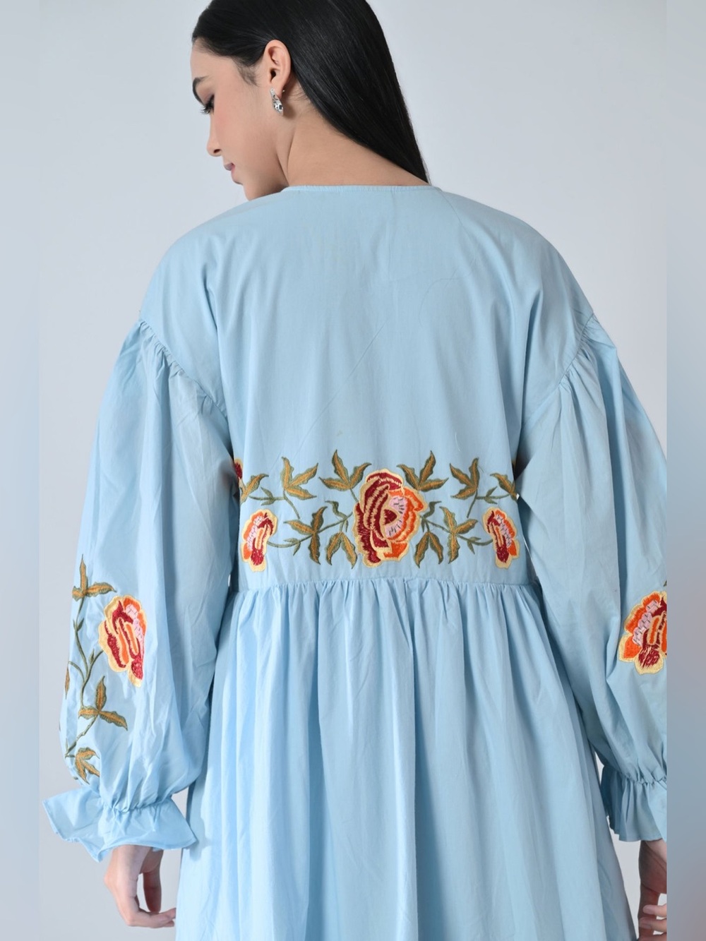 Samant Chauhan Powder Blue Embroidered Tiered Dress Size S - Picture 6 of 11